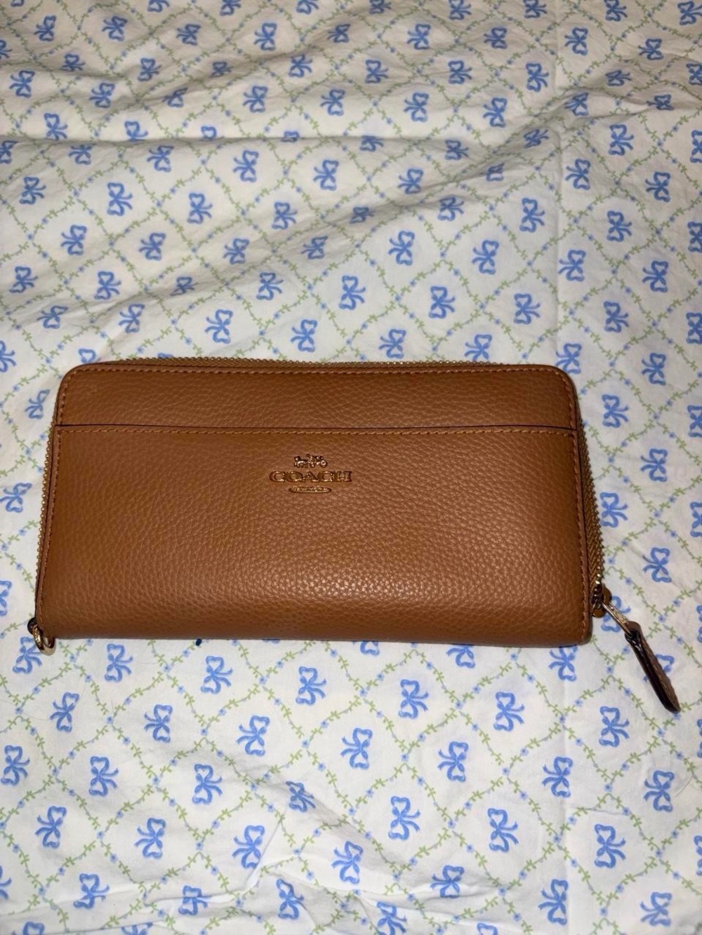 Coach Tan Pebbled Leather Zip Wallet